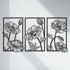 Art Mural Floral en Métal Noir