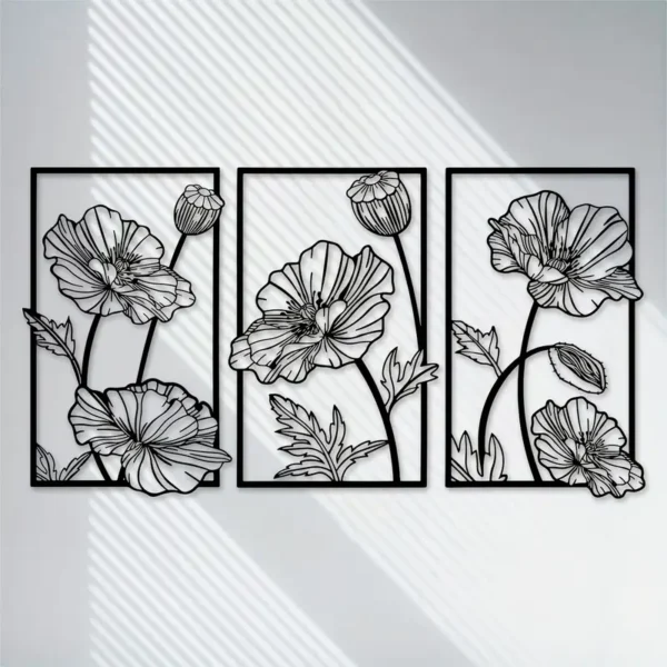 Art Mural Floral en Métal Noir