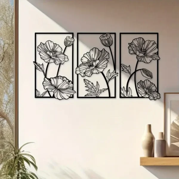 Art Mural Floral en Métal Noir – Image 2