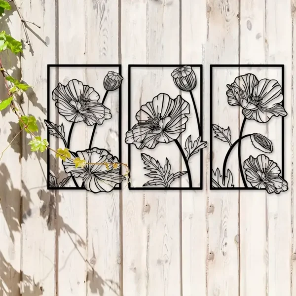 Art Mural Floral en Métal Noir – Image 5