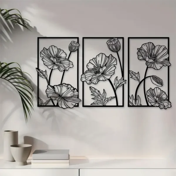 Art Mural Floral en Métal Noir – Image 6